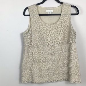 Coldwater Creek Cream lace layered ruffle sleeveless shirt Medium 10-12